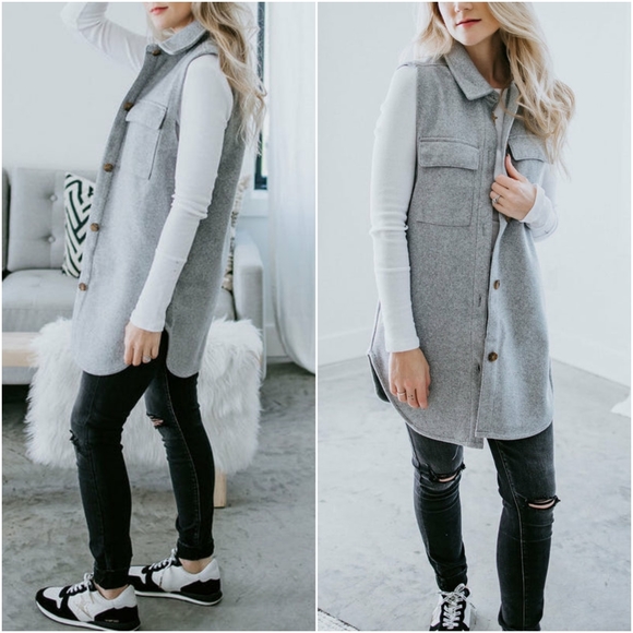 LAST ONE❗️Cozy Chic Charcoal Gray Thick Longline Oversized Coat Vest - Picture 3 of 9